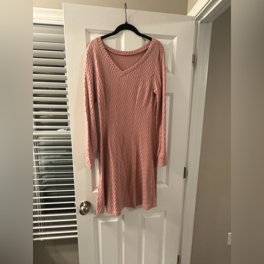 V Neck Knit A Line Long Sleeve Dress Sweater Dress